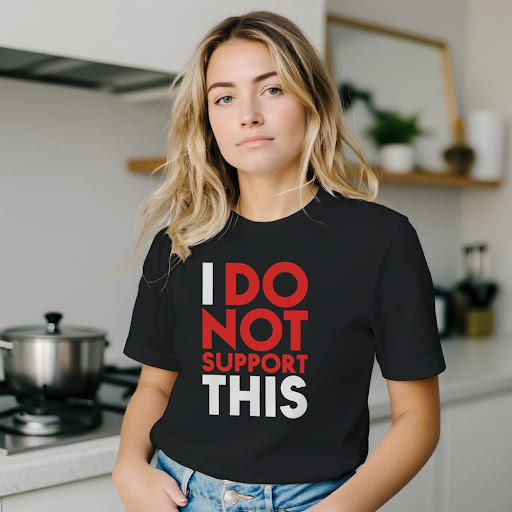 Model wearing the I DO NOT SUPPORT THIS statement shirt – editorial streetwear photography